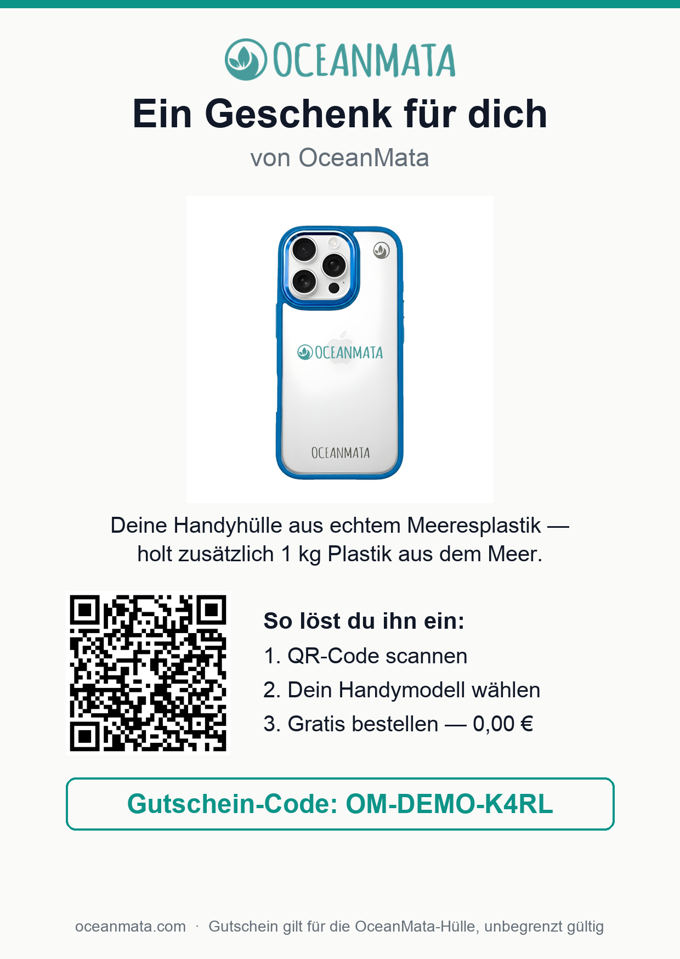 Beispiel einer OceanMata-Gutscheinkarte mit QR-Code